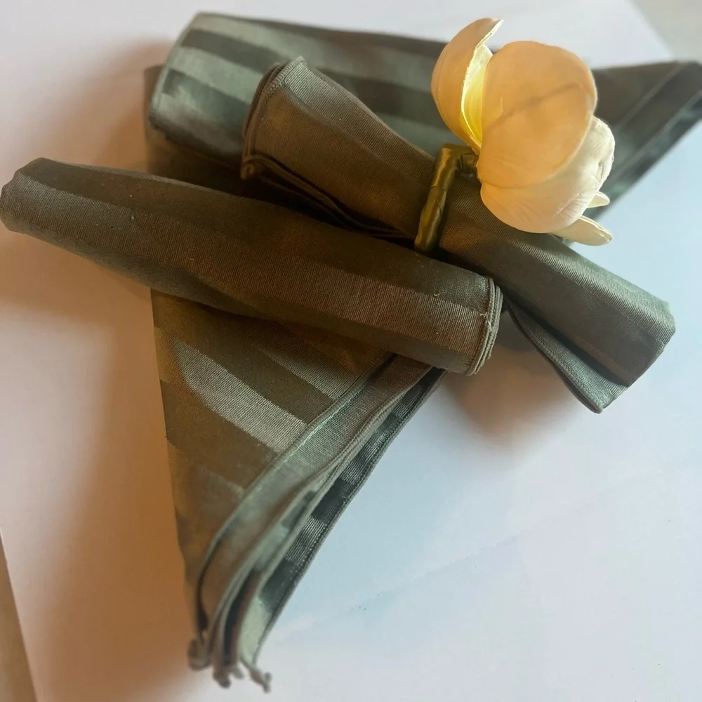 Vintage Sage Green Striped Cloth Napkins Set of 6 –Z Gallerie – Table Setting